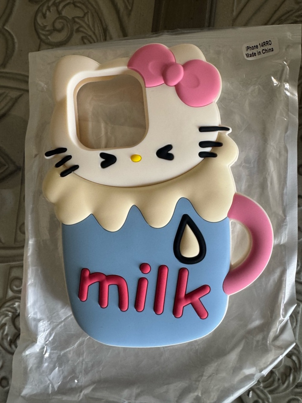 Cute Cat Milk Mug Silicone iPhone Case in Blue, Pink & Cream